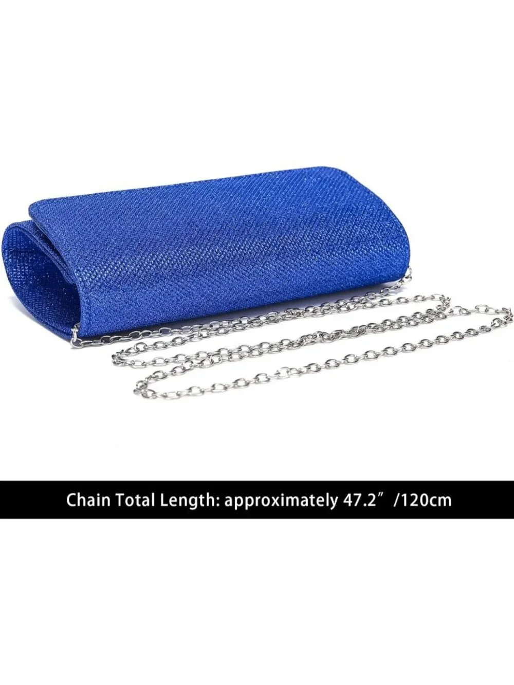 Women's Blue Glitter Clutch Purse Evening Bag With Chain For Wedding Handbag